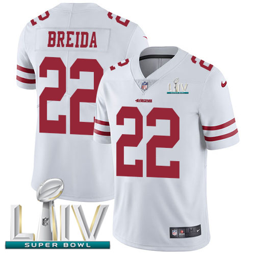 San Francisco 49ers Nike #22 Matt Breida White Super Bowl LIV 2020 Youth Stitched NFL Vapor Untouchable Limited Jersey->youth nfl jersey->Youth Jersey